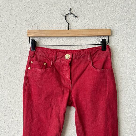 BALMAIN Skinny Jeans Red Low Rise Ankle Zip Stretch Hipster - Picture 3 of 16
